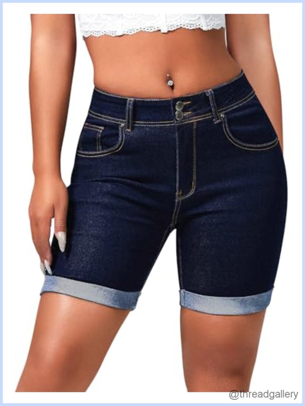 Women's Mid Rise Stretchy Denim Bermuda Shorts Butt Lifting